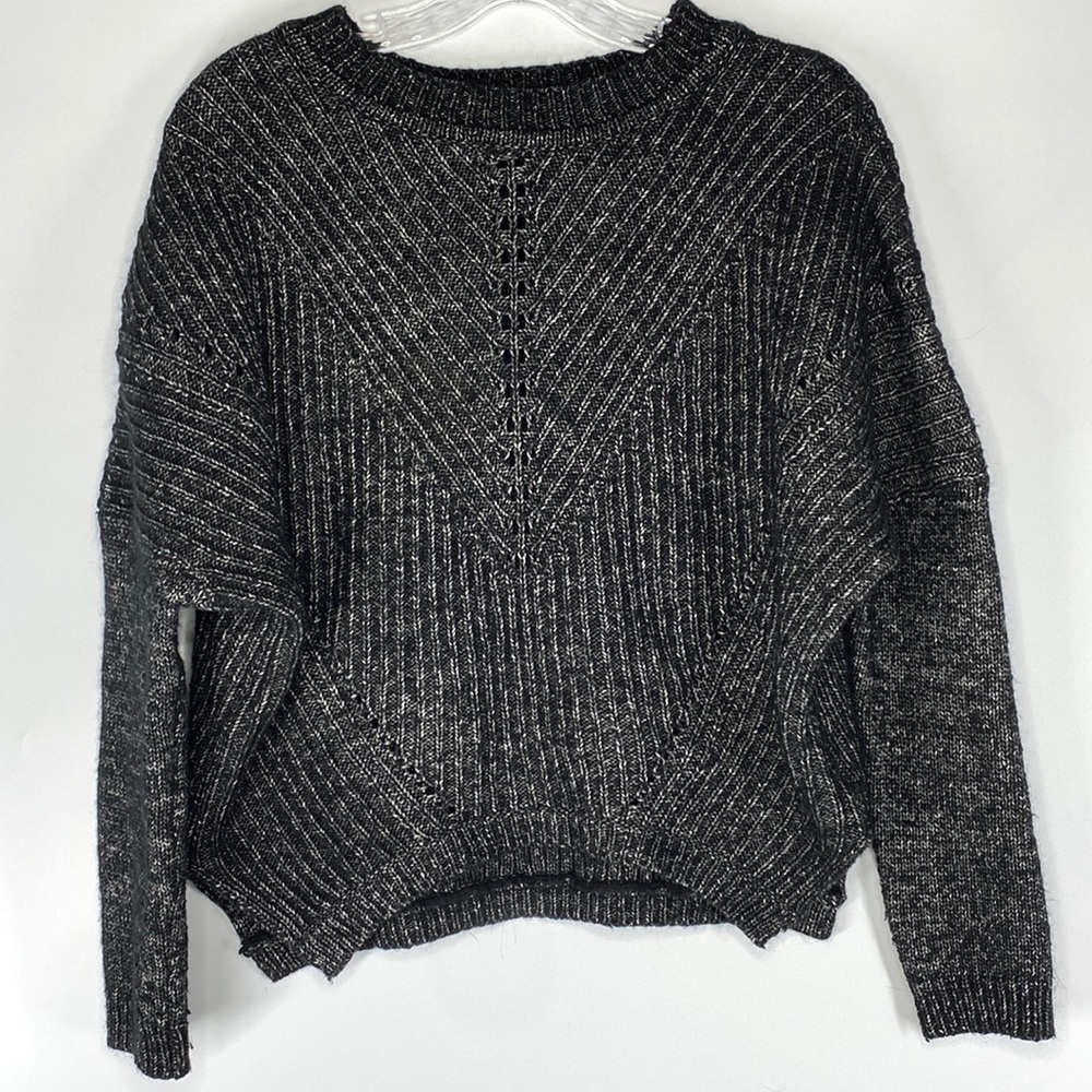 Kenneth Cole Charcoal Gray Black Knit Oversize Sweater Size Large Cotton Wool